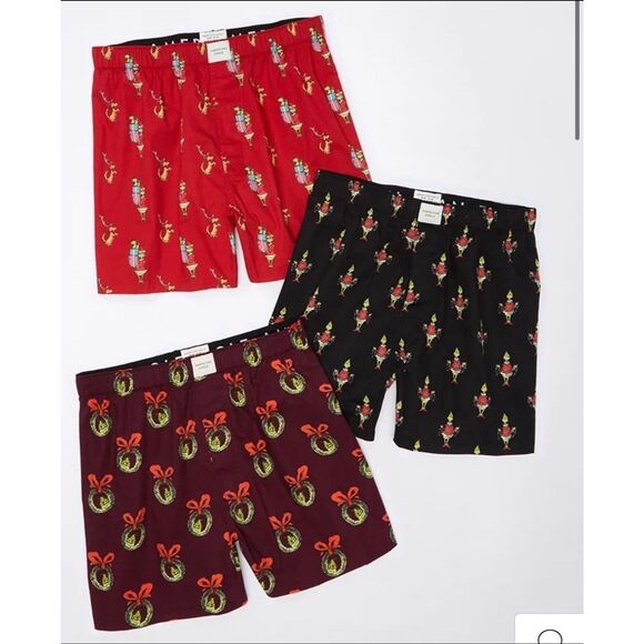NEW American Eagle Stretch Poplin Boxers Mens S The Grinch 3 Pack 4” Inseam - Picture 1 of 8